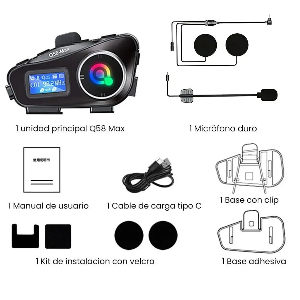 Intercomunicador Para Casco de Moto Q58 Max 500m FM Bluetooth Musica