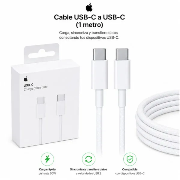 Cable Apple USB-C a USB-C 60W 1 Metro Carga Rápida iPhone/iPad