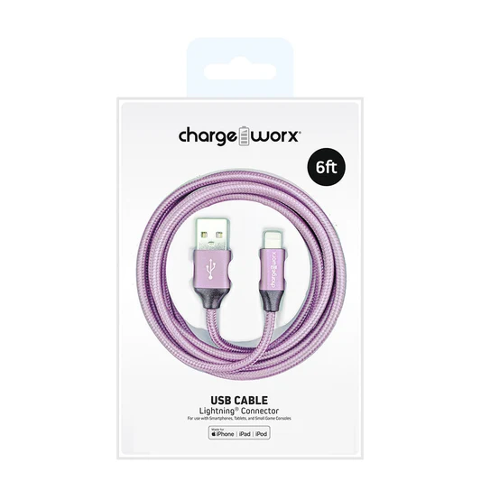 Cable Cargador y Sync Micro USB, 1 Metro, Diseño Cordón, Violeta, Chargeworx