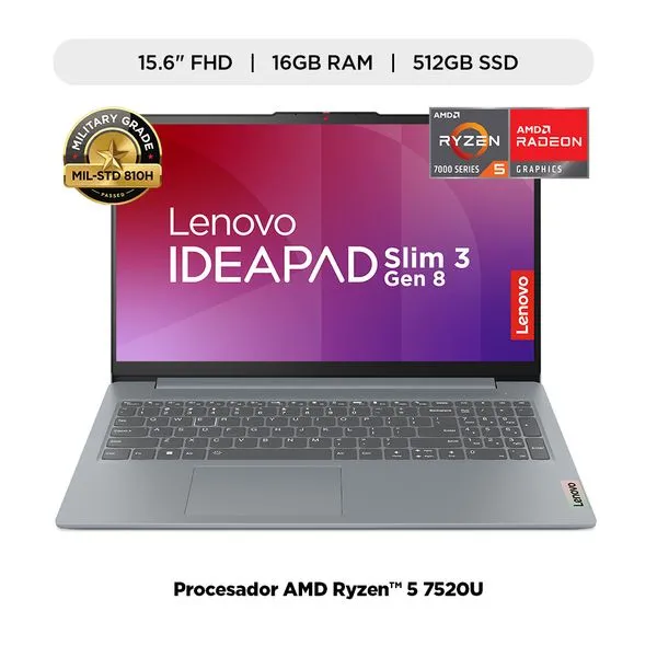 Laptop Ideapad Slim 3 15.6" Ryzen 5 8GB RAM, Lenovo