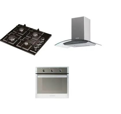 Combo Cocina A Gas Challenger  4 Quemadores Incluye Horno He2750 Y Campana Extractora Cx4800 Color Negro Con Gris