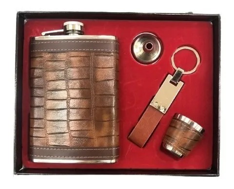 Caminera Licorera Metalica Cubierta En Piel. Inoxidable 9 0Z