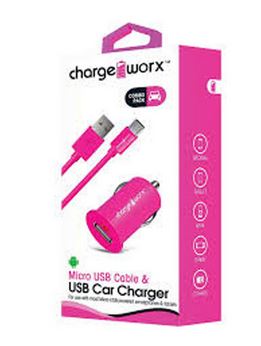 Cargador vehicular mas cable usb,rosado, Chargeworx