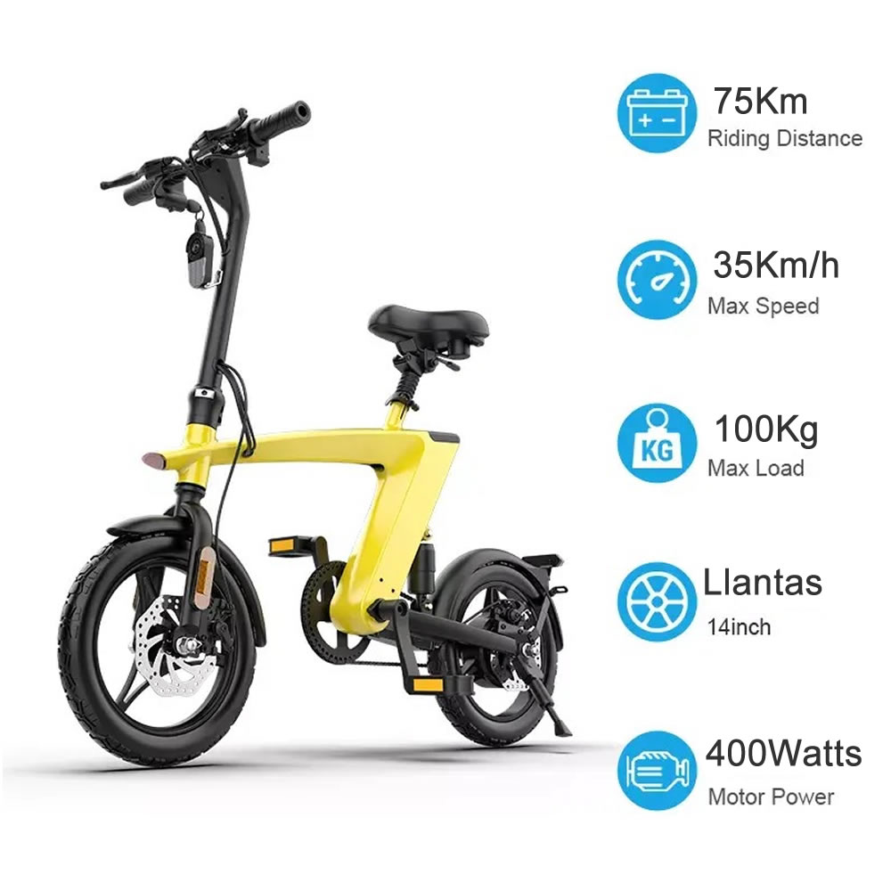 Bicicleta Eléctrica G-Bike H1 Max Plegable 400W Vel25-35km/h Dis75Km 14in