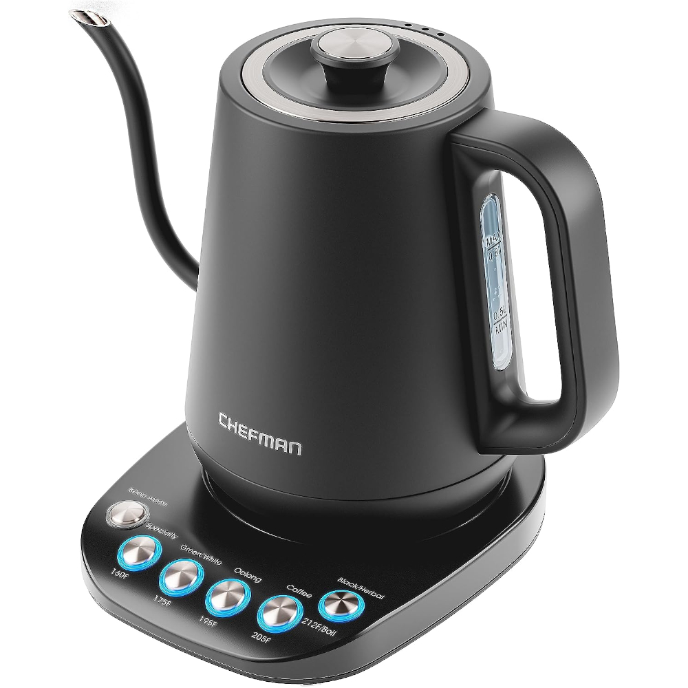 TETERA ELECTRICA CHEFMAN DE CUELLO CISNE 0.8LTS-1500W NEGRA