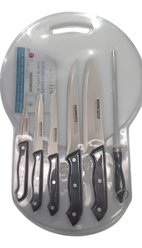 [875875] SET DE CUCHILLOS CON TABLA DE CORTAR 7 PIEZAS