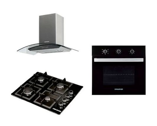 [40099] Combo Cocina A Gas Challenger 4 Quemadores Incluye Horno He2750 Y Campana Extractora Cx4800 Color Negro