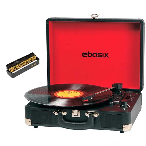 [TE001] Maletín tocadiscos tipo vintage 6 en 1 +Limpiador de Vinilo MADE FOR LOVE