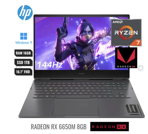 [007331] Laptop Hp Omen 16-n0033dx Amd Ryzen 7 6800h 16gb Ram Ssd 1 Tb Pcie Nvme M.2 *amd Radeon Rx 6650m 8gb Vram* 16.1″