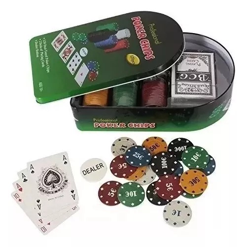 [2019101512815] Set De Poker Caja De Metal 120 Fichas, Profesional, Juego